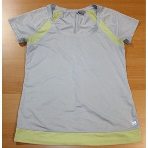 Womens Forever 21 Mesh Shirt Top Back Hole Medium Gray Athletic Activewear Yoga